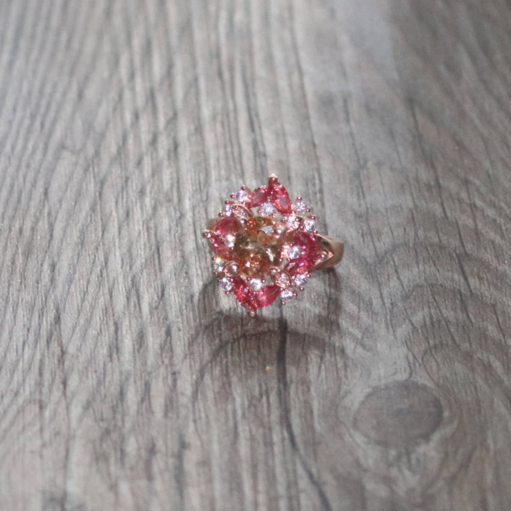 Floral Ruby and Gold Costume Jewelry Cocktail Ring
